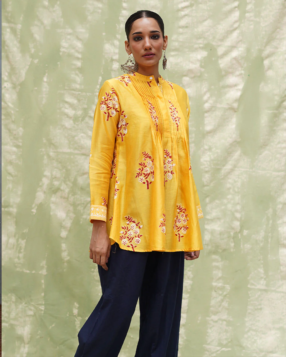 Kiran Si Tu Yellow Handblock Printed Chanderi Silk Kurti - CHD - Image 9