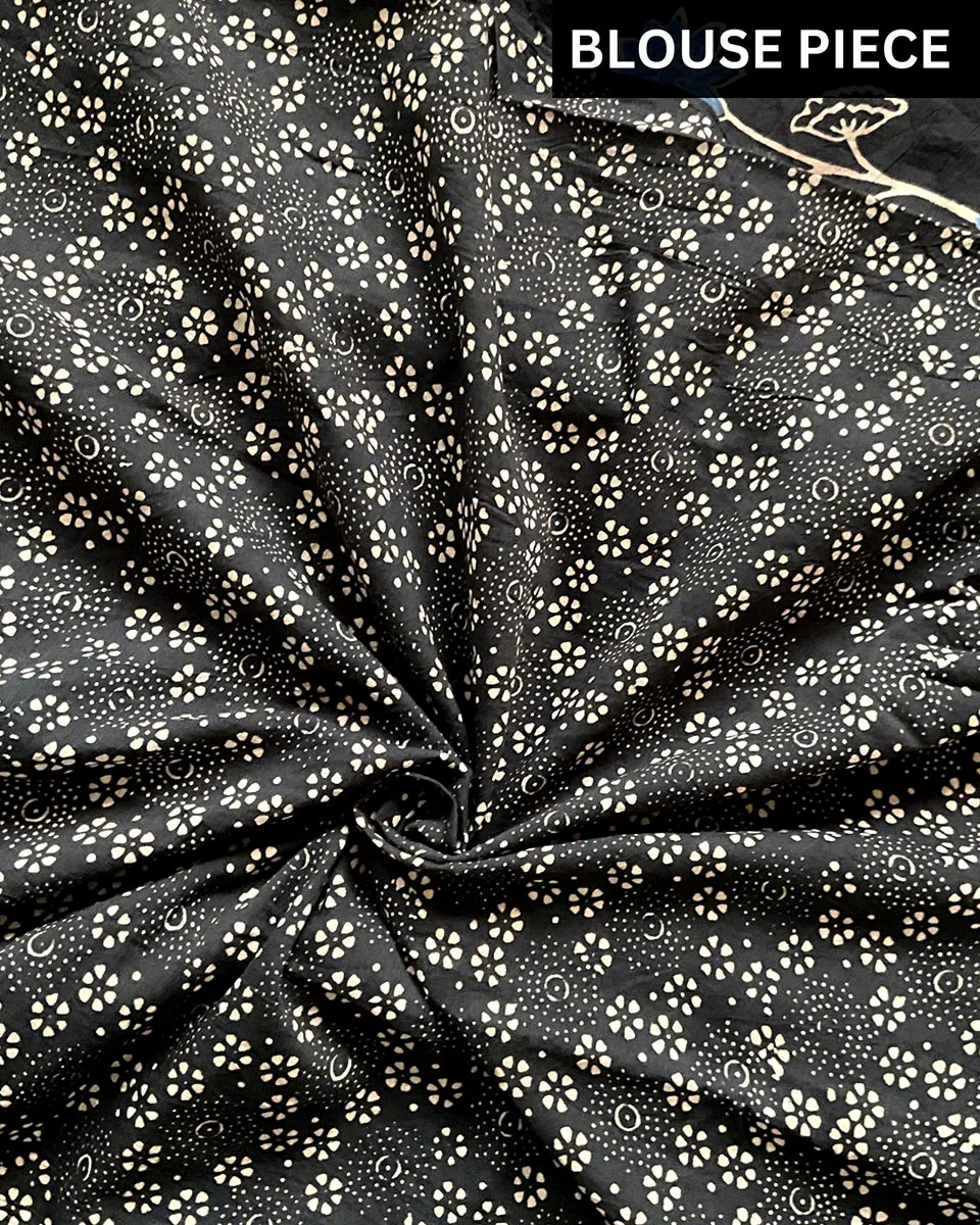 Oriana Handblockprinted Cotton Saree - Kohl - Image 4