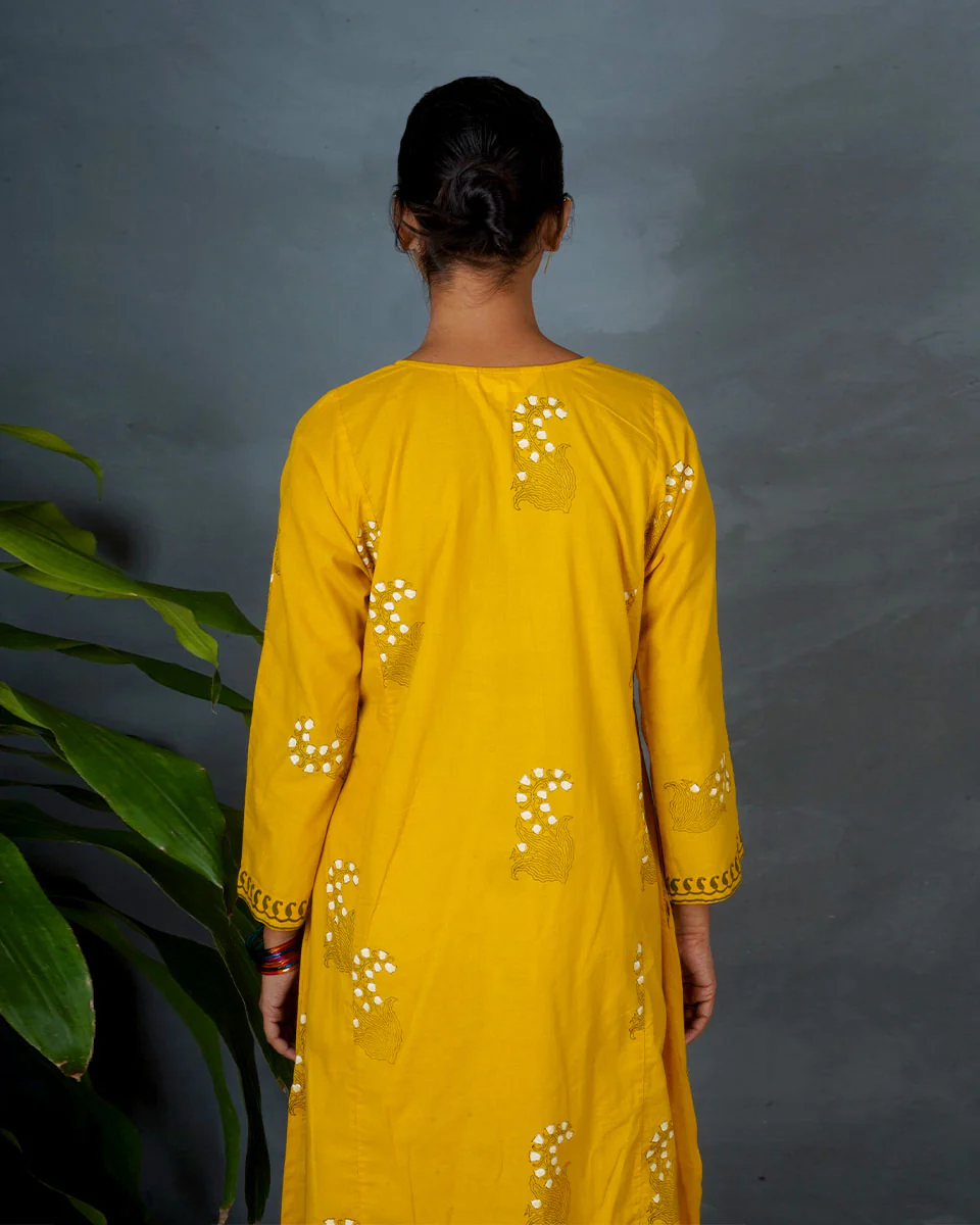 Kyra Yellow Hand Block Printed Cotton Kurta-MYA - Image 10