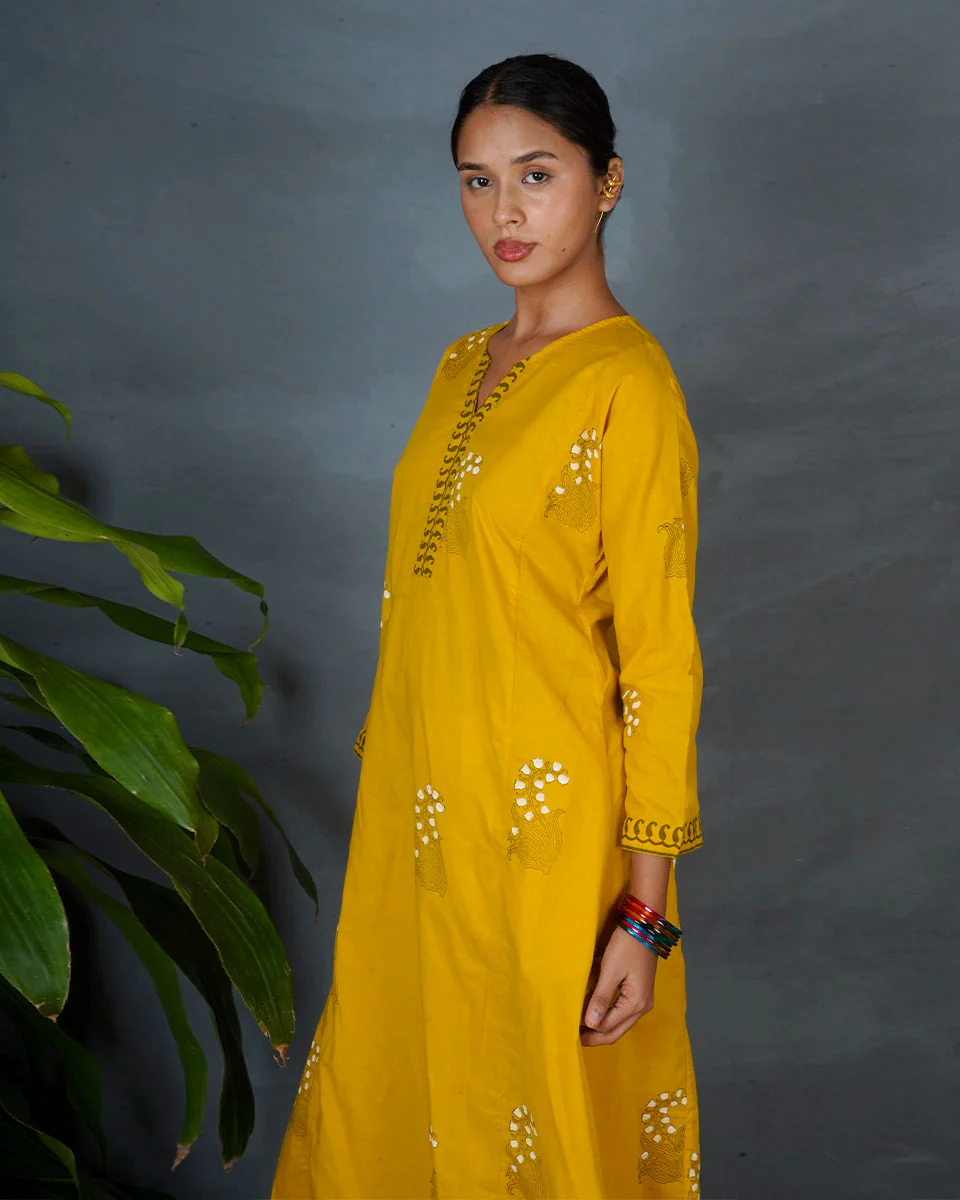 Kyra Yellow Hand Block Printed Cotton Kurta-MYA - Image 4