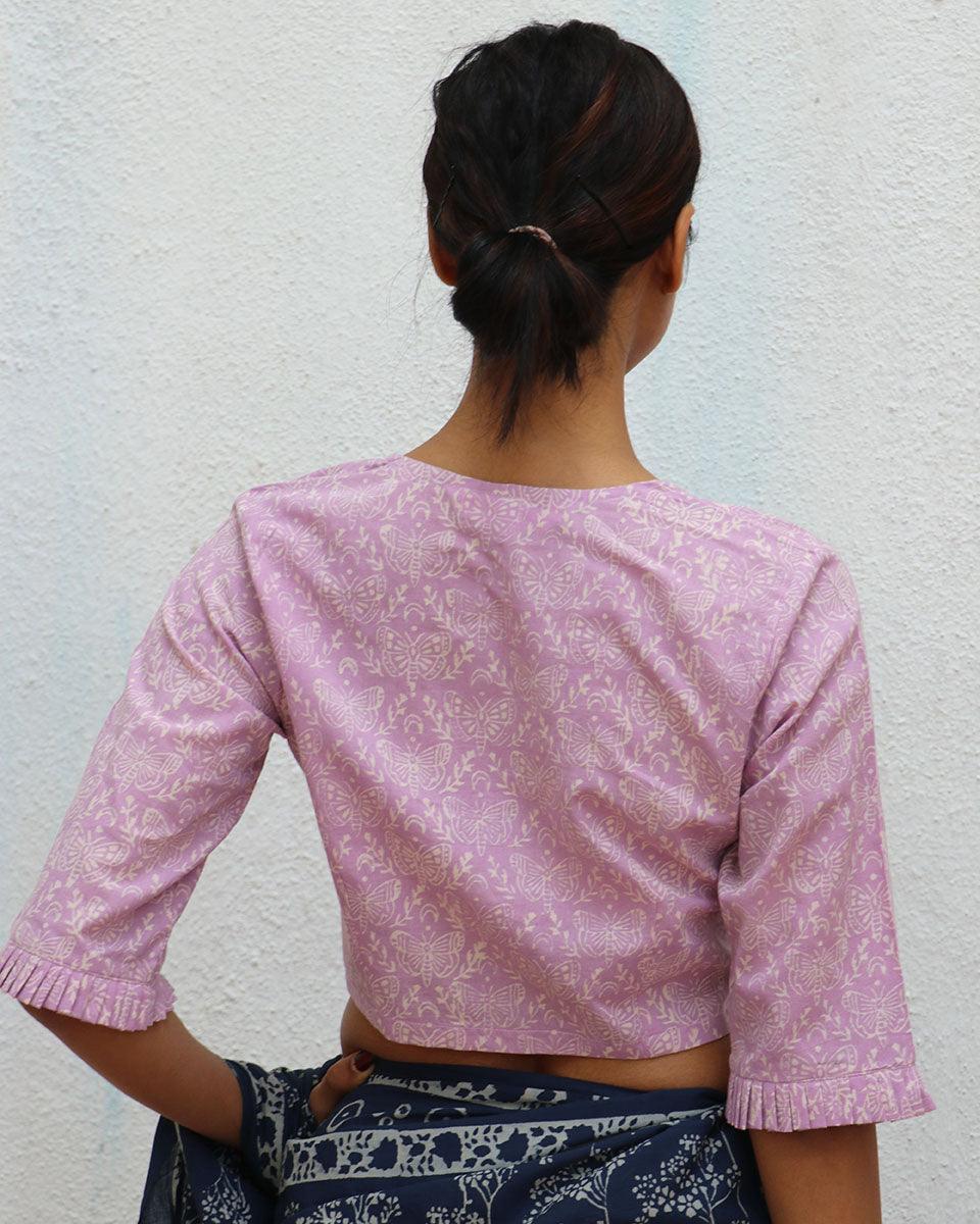 Lavender Jean Handblock Printed Cotton Crop Top Blouse - Image 4