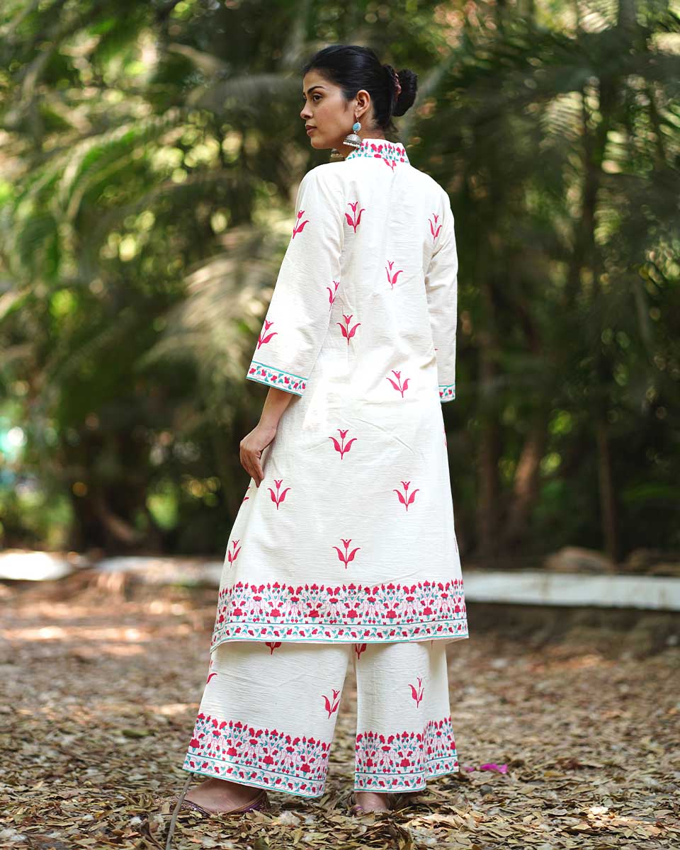Lavenderâ€™s Lull Ivory Handblock Printed Kurta set - MMG - Image 6