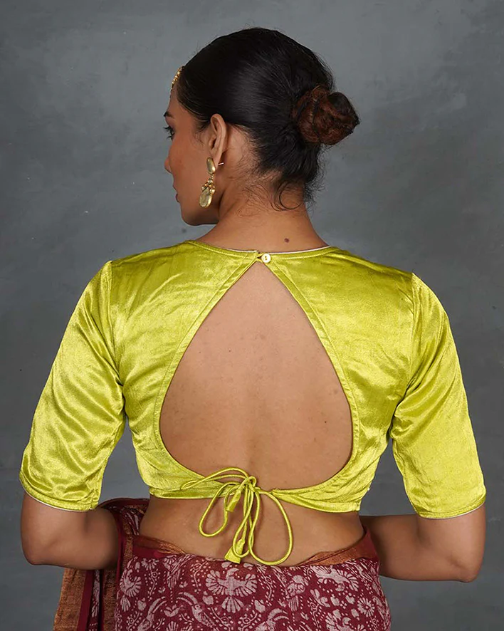 Leela Lime Green Mashru Silk Blouse - TARA - Image 3