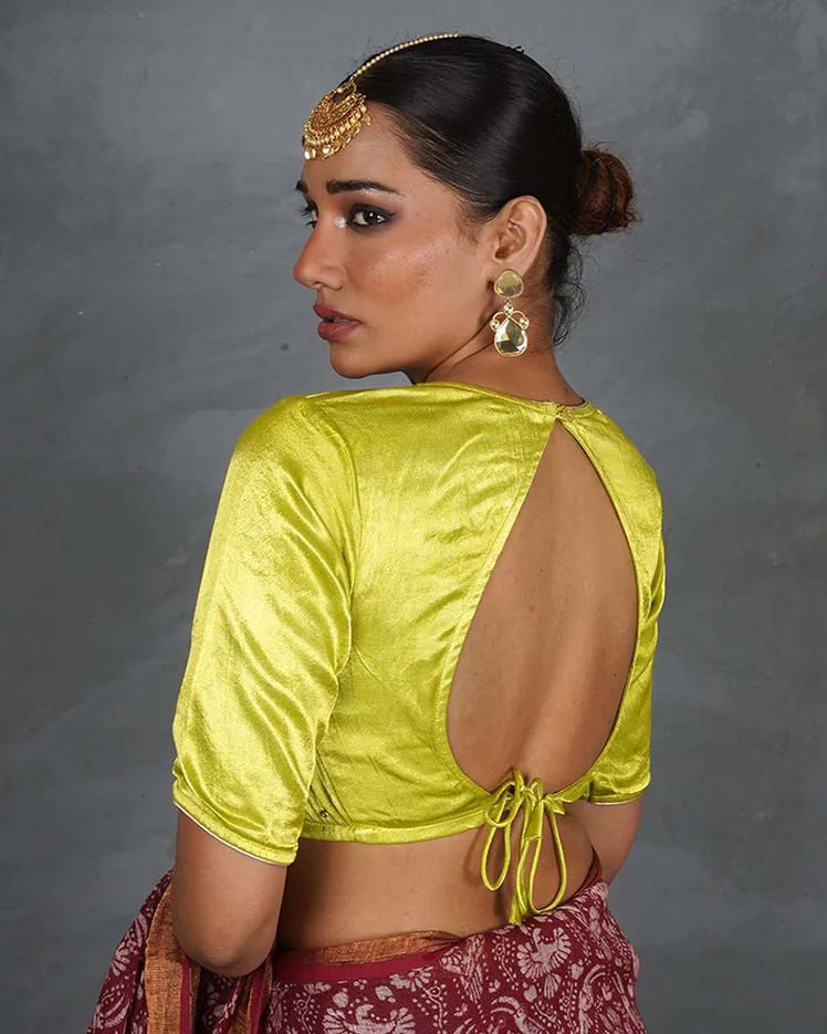 Leela Lime Green Mashru Silk Blouse - TARA - Image 4