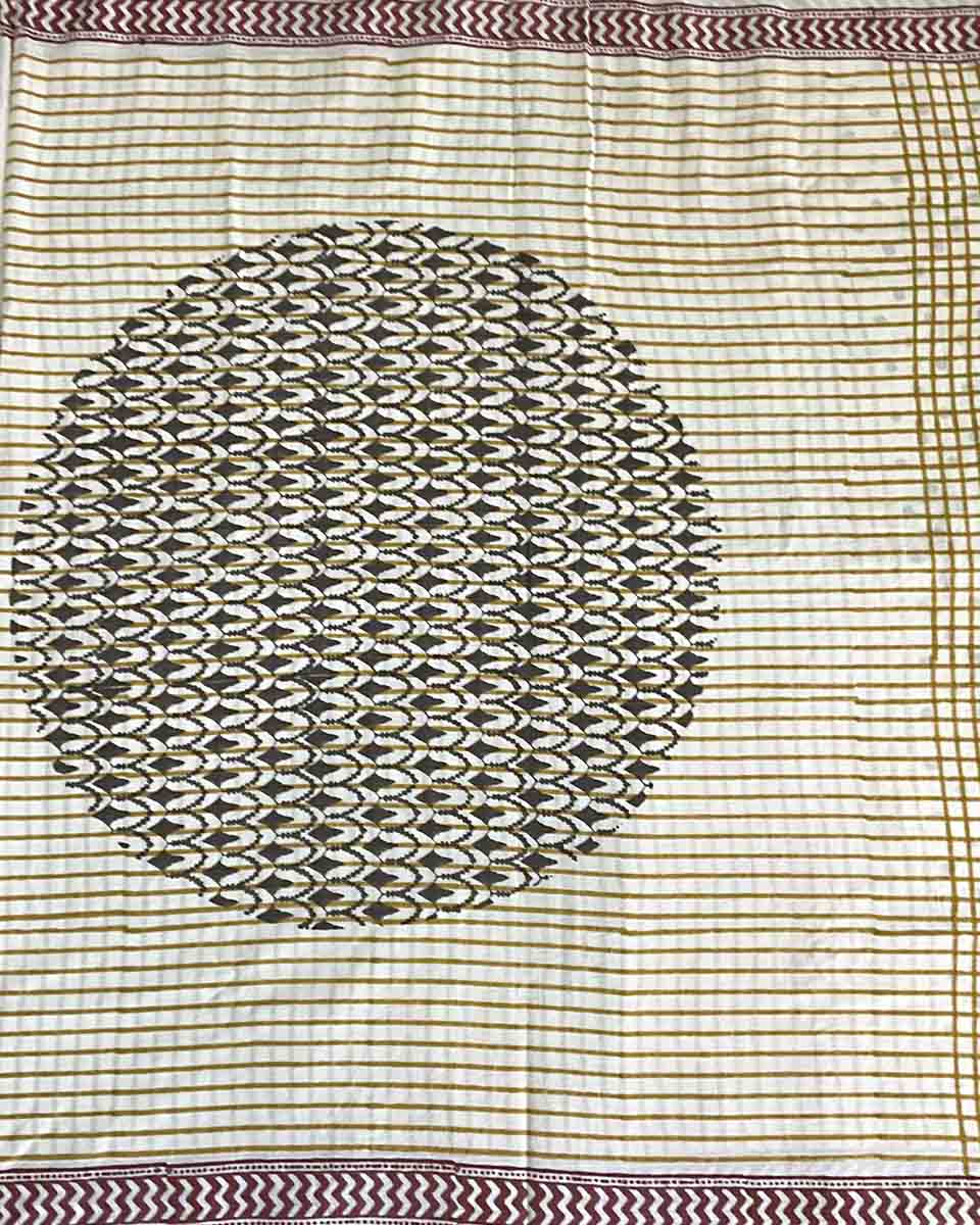Lehraata Sa Ivory Hand Block Printed Cotton Saree - WW - Image 3