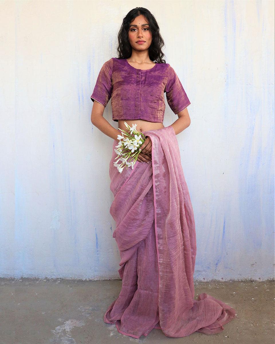 Inara Handwoven Linen Saree-Melting Moon - Image 4
