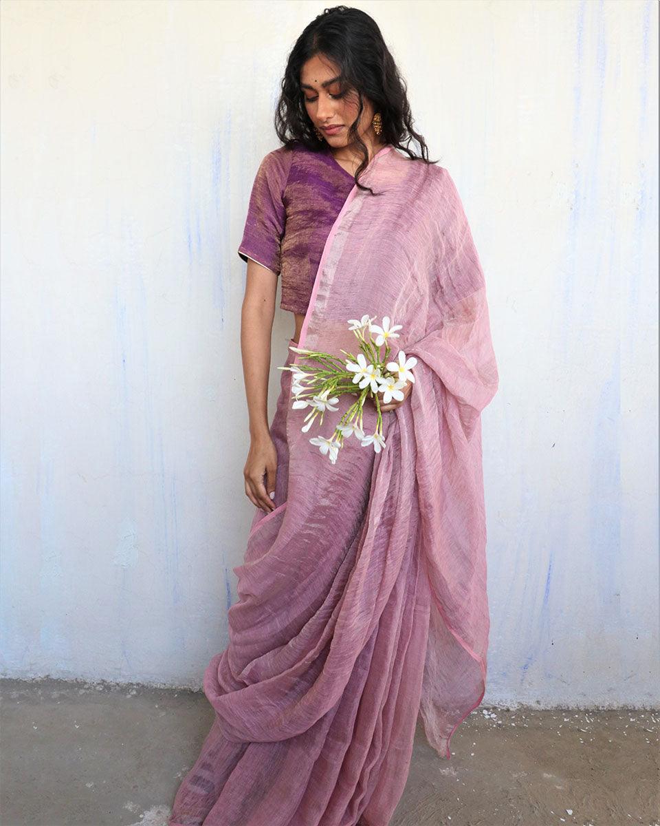 Inara Handwoven Linen Saree-Melting Moon - Image 5