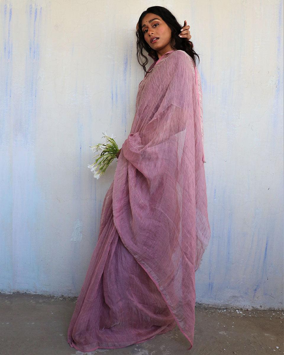 Inara Handwoven Linen Saree-Melting Moon - Image 7