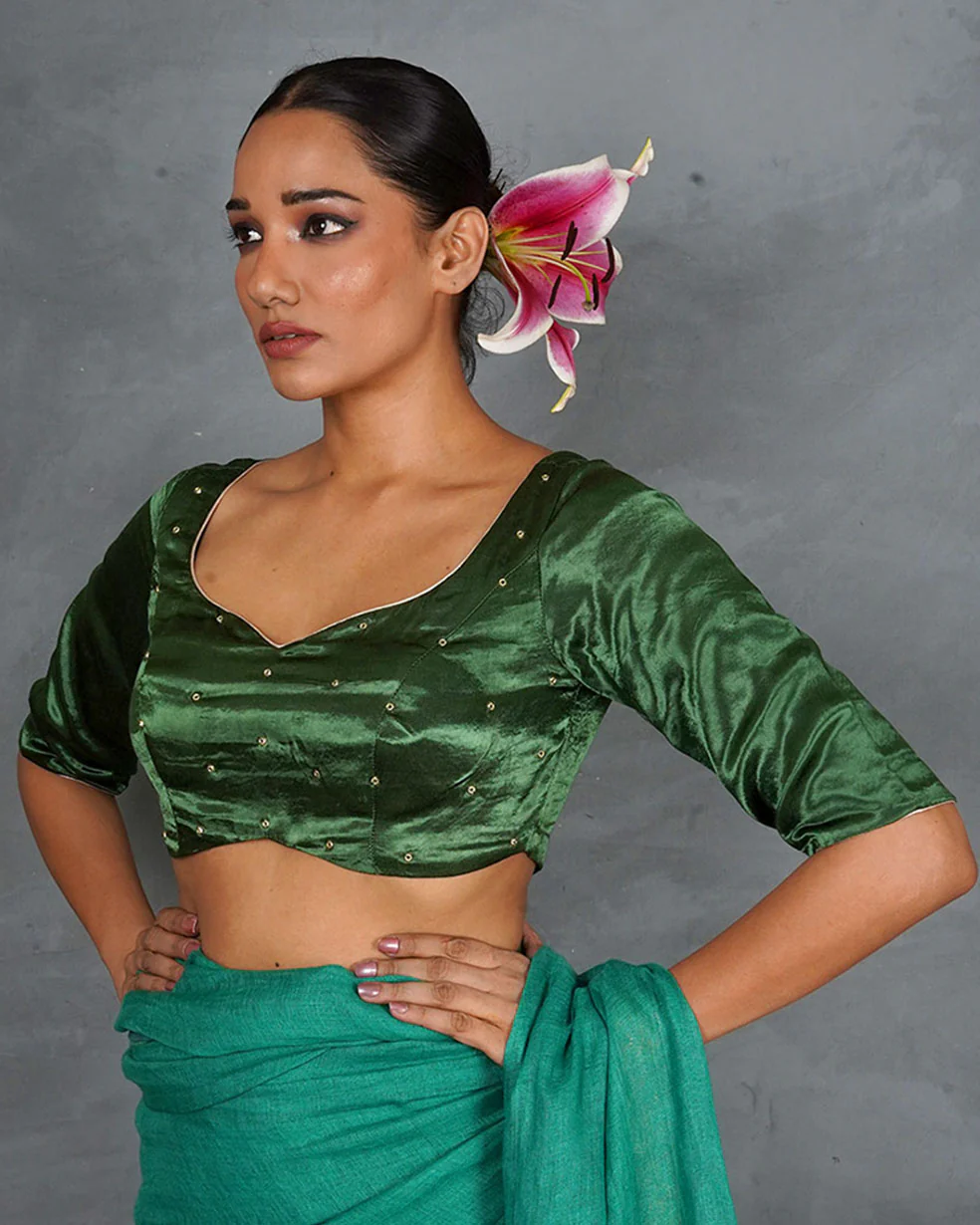 Light Within Green Mashru Silk Blouse - TARA - Image 3