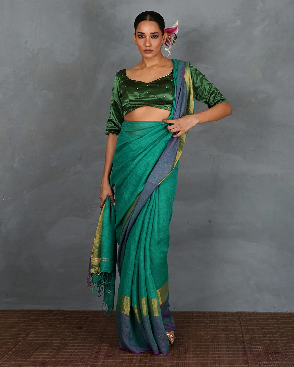 Light Within Green Mashru Silk Blouse - TARA - Image 7