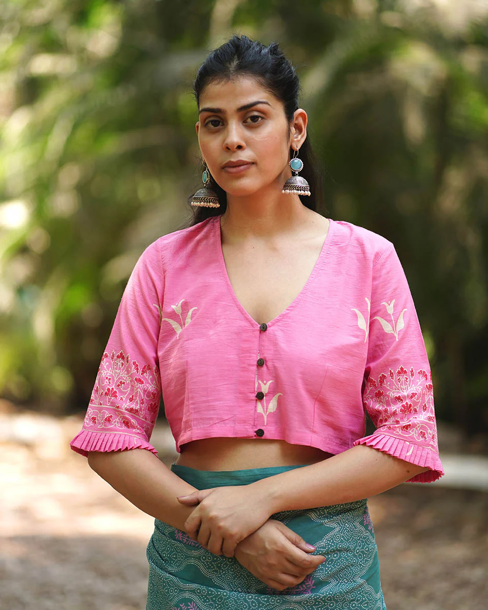 Lovely Lilacs Pink Handblock Printed Blouse - MMG