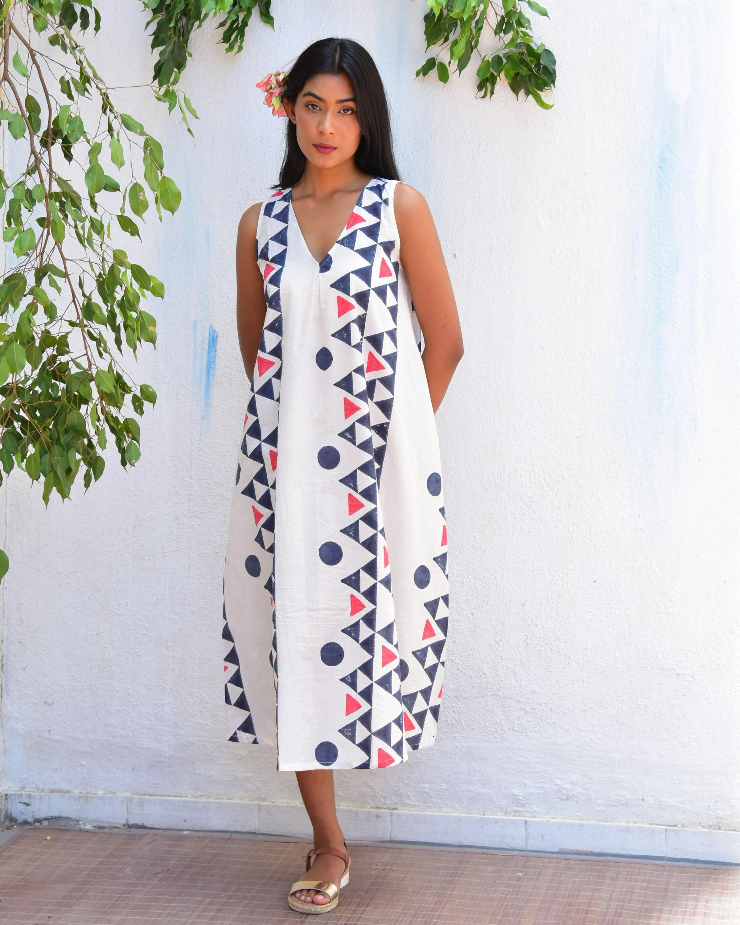 Lunar Cascade Handblockprinted Cotton Dress - Vnmn - Image 4
