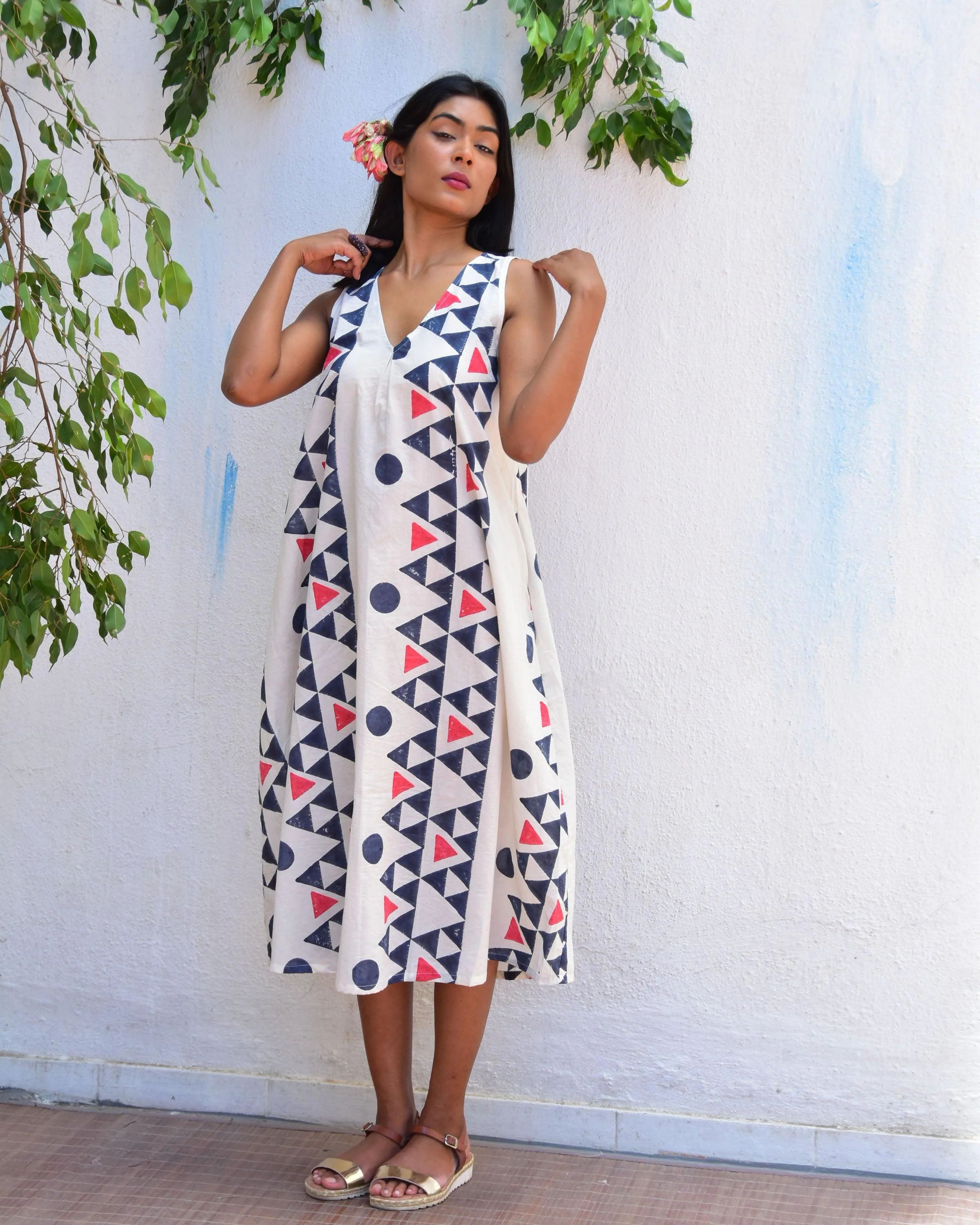 Lunar Cascade Handblockprinted Cotton Dress - Vnmn - Image 5