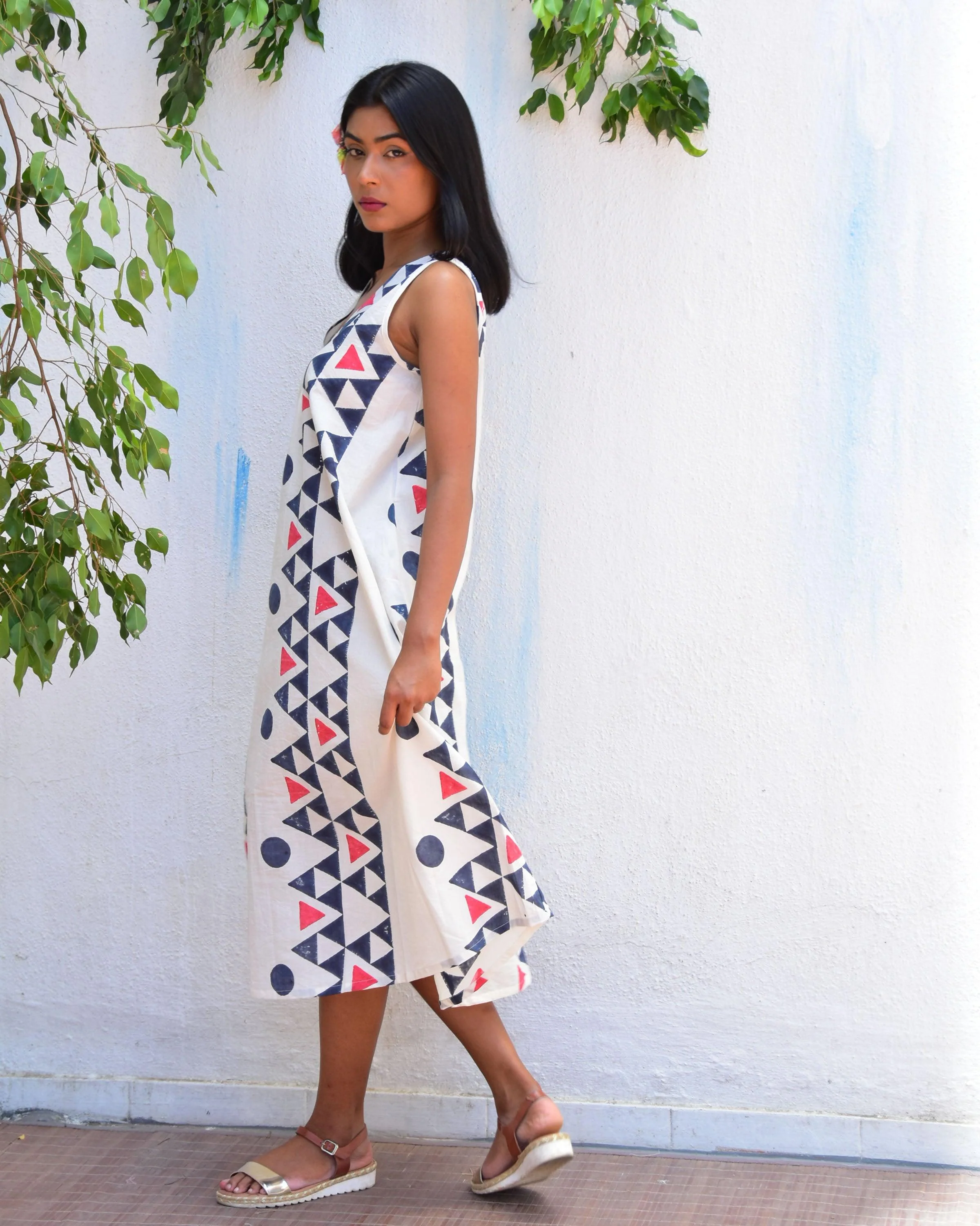 Lunar Cascade Handblockprinted Cotton Dress - Vnmn - Image 6