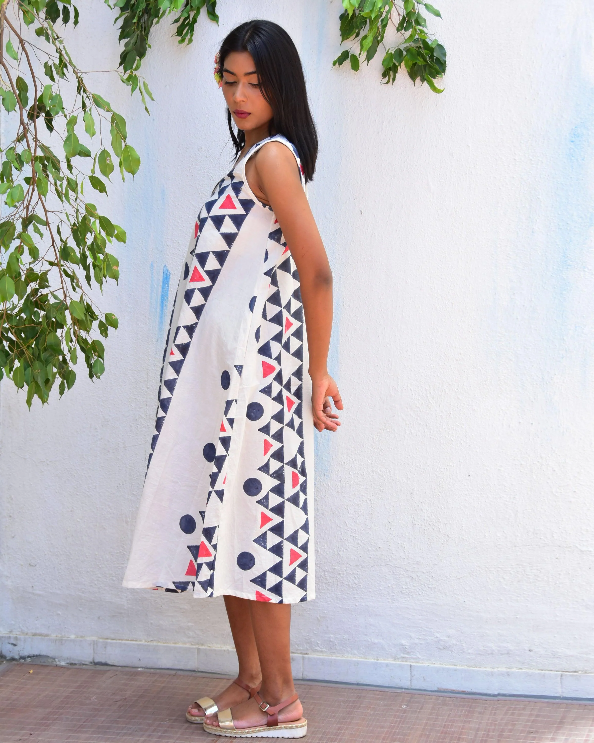 Lunar Cascade Handblockprinted Cotton Dress - Vnmn - Image 7