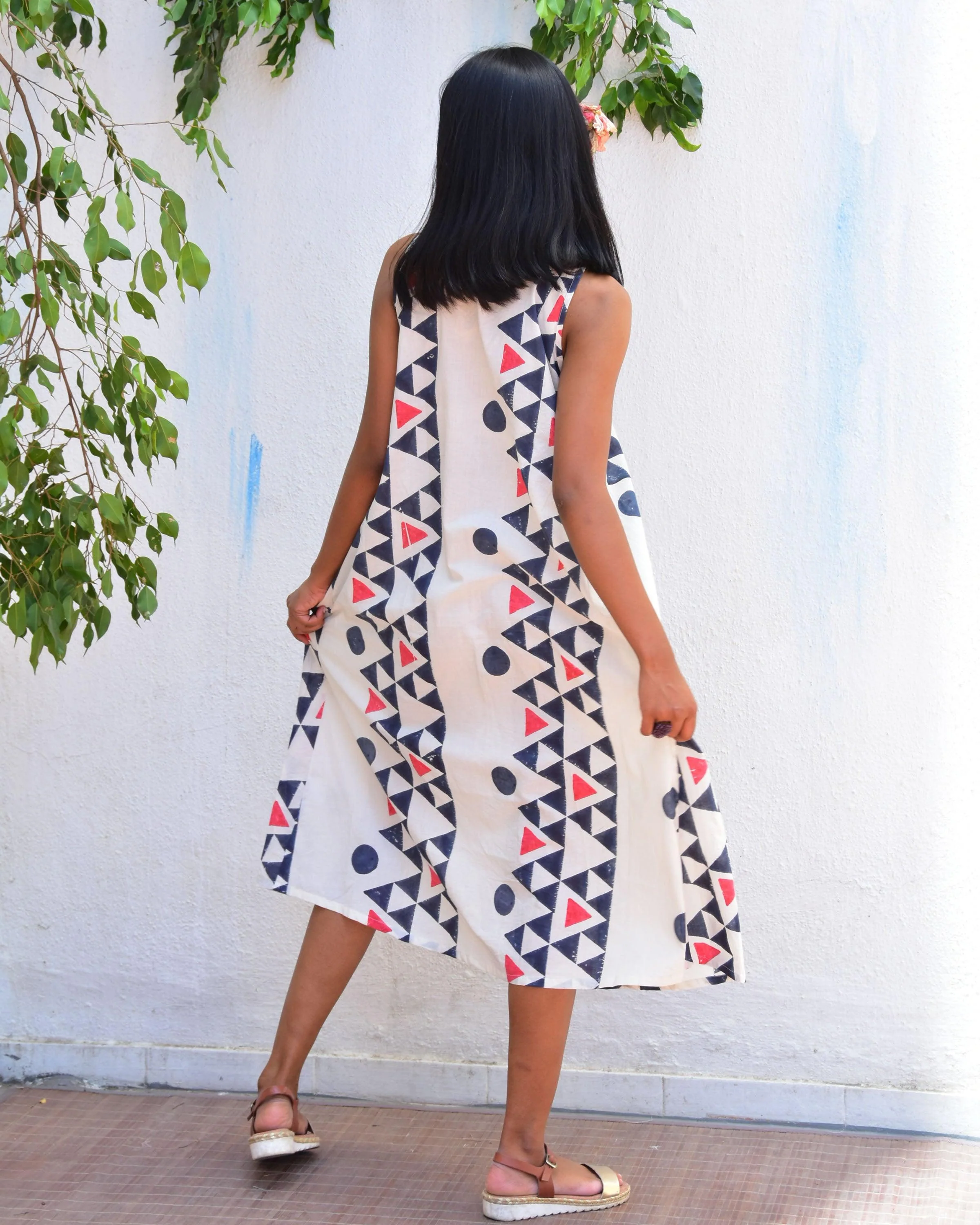 Lunar Cascade Handblockprinted Cotton Dress - Vnmn - Image 9