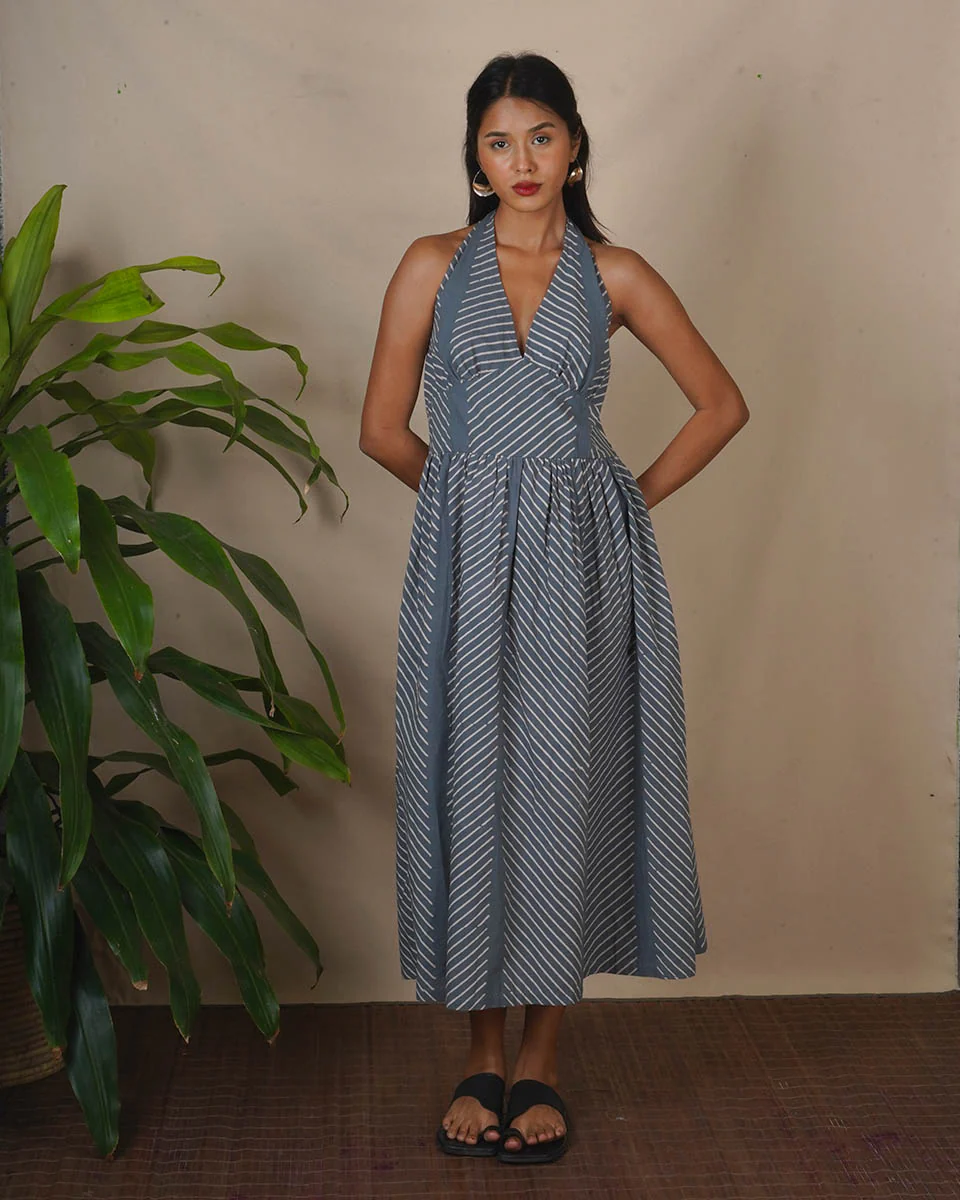 Lunar Hush Grey Block Printed Dress - BMS - Image 4