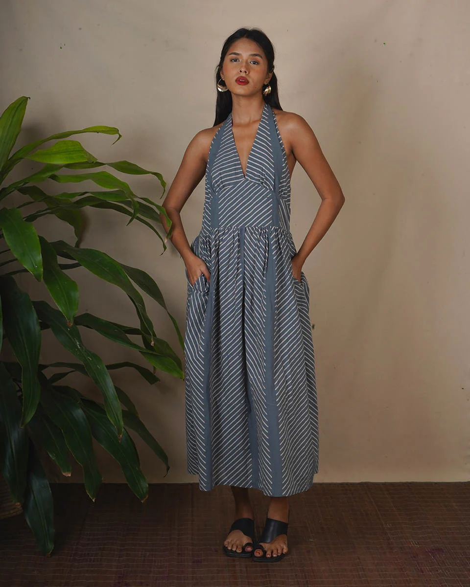 Lunar Hush Grey Block Printed Dress - BMS - Image 5