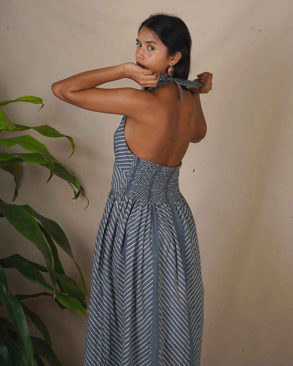 Lunar Hush Grey Block Printed Dress - BMS - Image 8