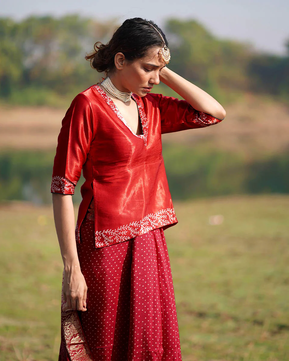 Madhav Blockprinted Mashru Silk Blouse - RB - Image 2