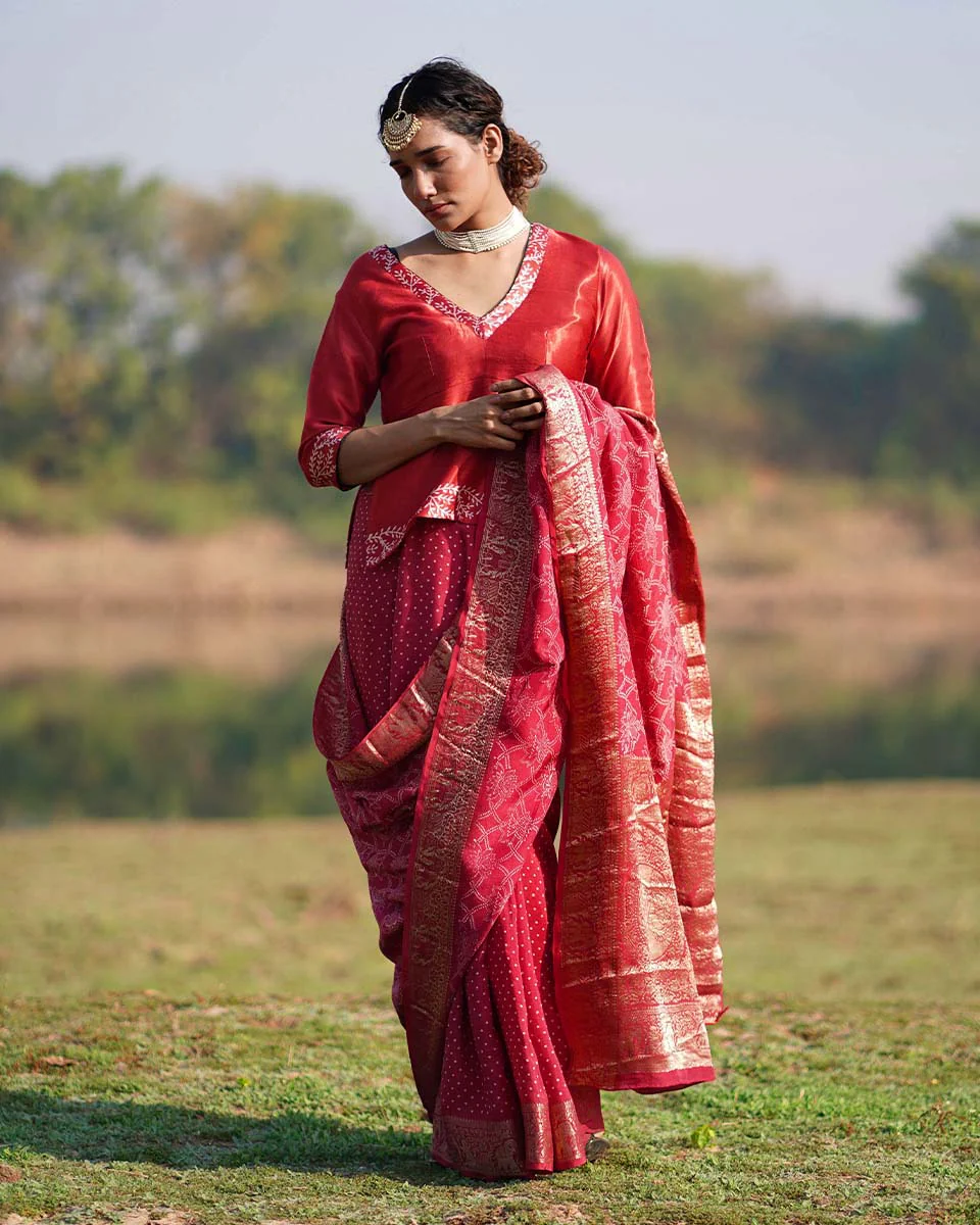 Madhav Blockprinted Mashru Silk Blouse - RB - Image 4