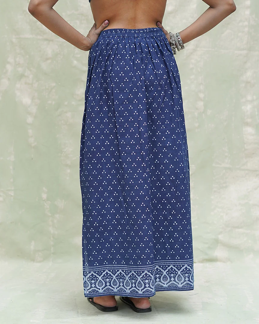 Malati Blue Handblock Print Cotton Skirt - INDI - Image 3