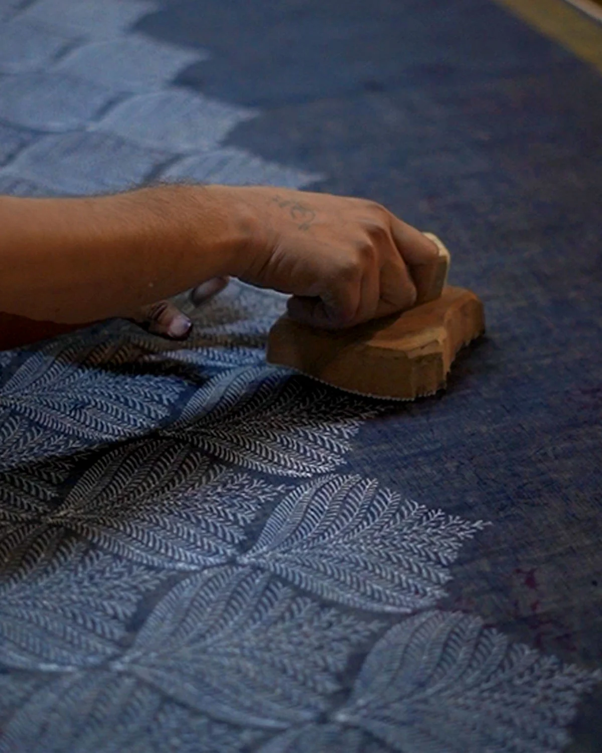 Malhari Blue Handblock Print Linen Saree - INDI - Image 12