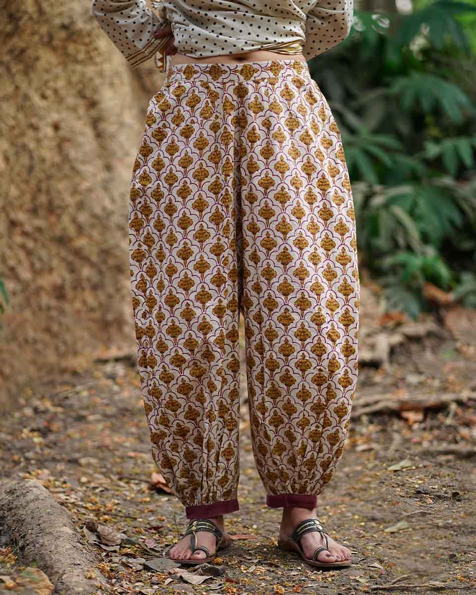 Malika Ivory Block Printed Cotton Pant - WW - Image 2