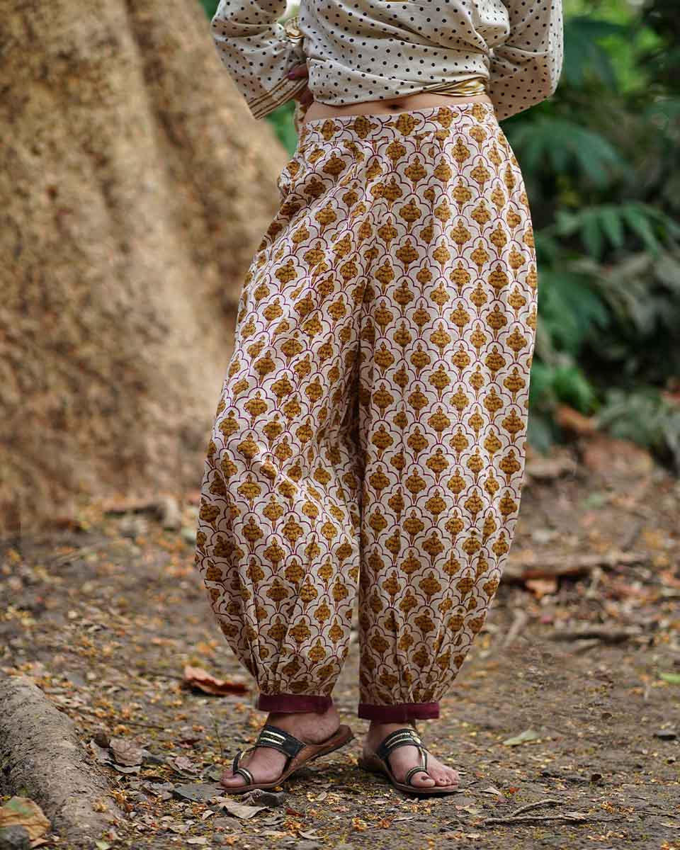 Malika Ivory Block Printed Cotton Pant - WW - Image 3