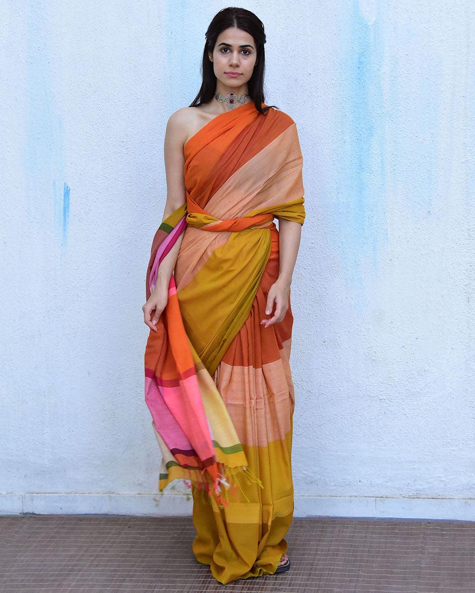 Marigold Handwoven Cotton Saree-Leela - Image 3