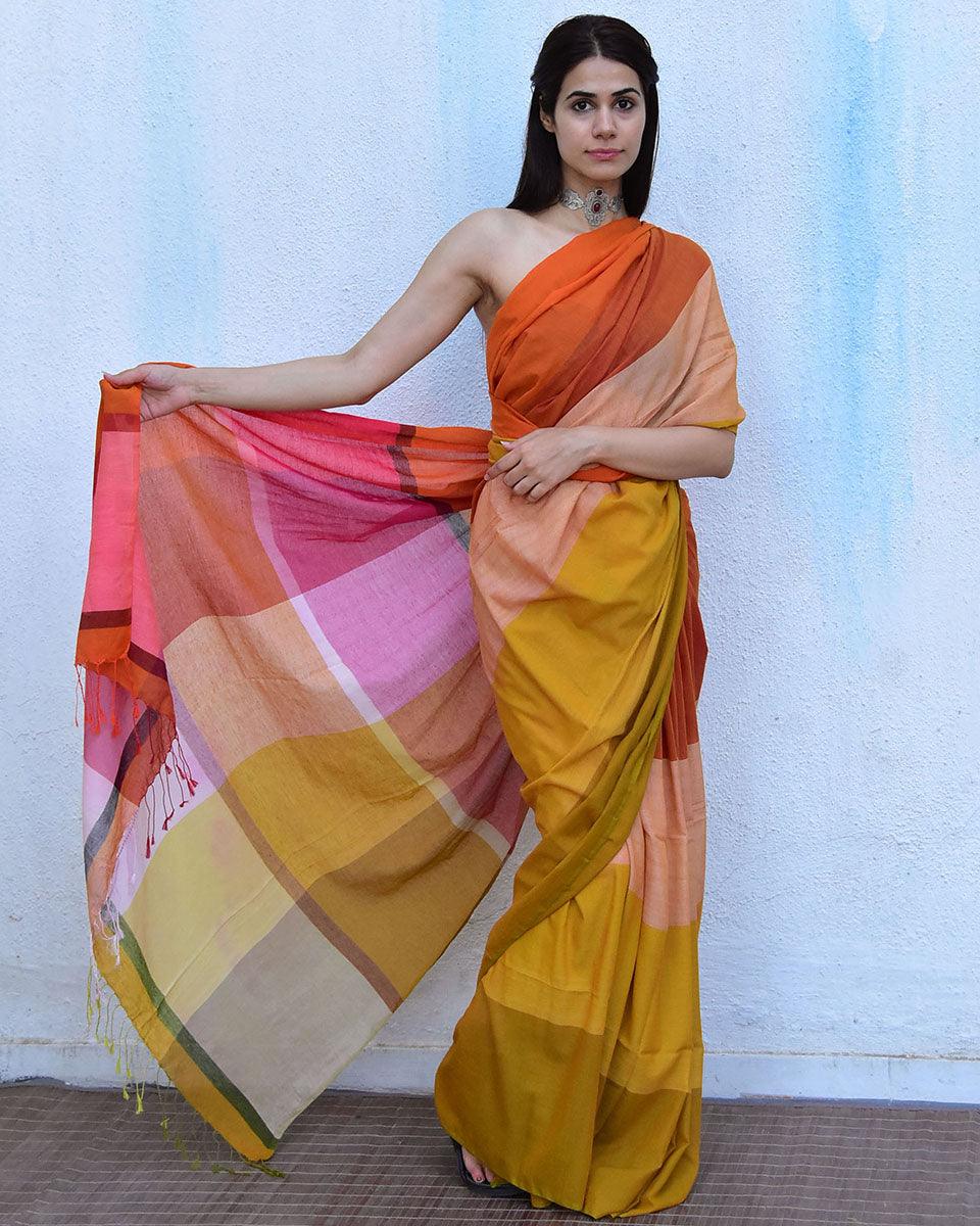 Marigold Handwoven Cotton Saree-Leela - Image 4