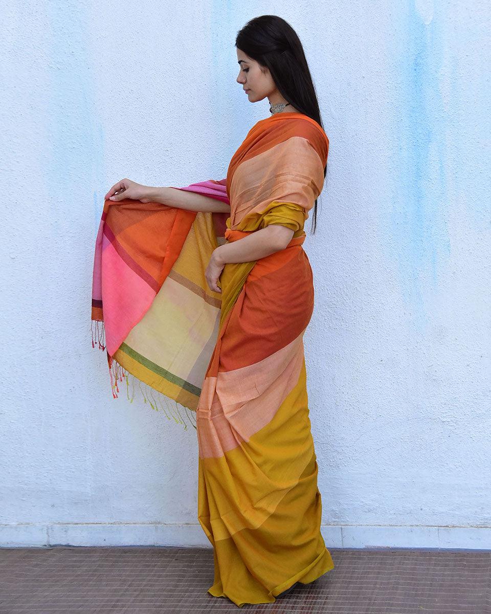 Marigold Handwoven Cotton Saree-Leela - Image 5