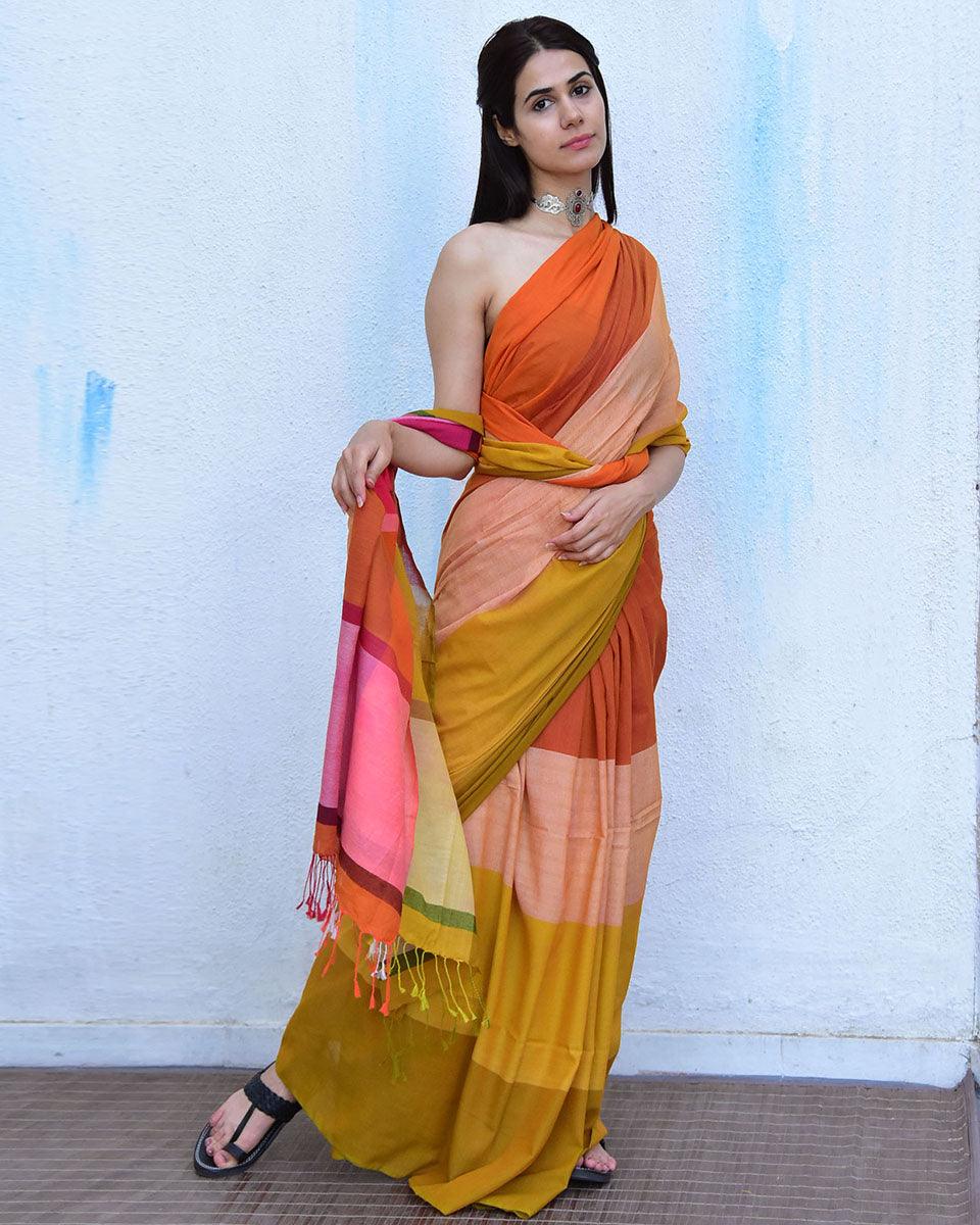 Marigold Handwoven Cotton Saree-Leela - Image 6