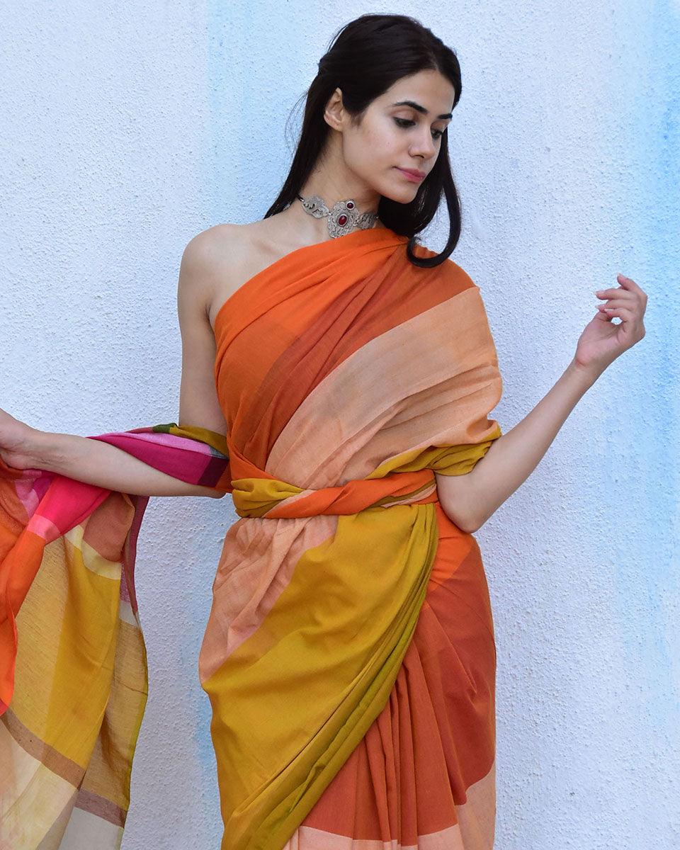 Marigold Handwoven Cotton Saree-Leela - Image 7