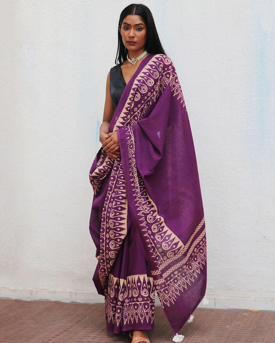 Eloise Hand Blockprinted Cotton Saree - Fmtm - Image 4
