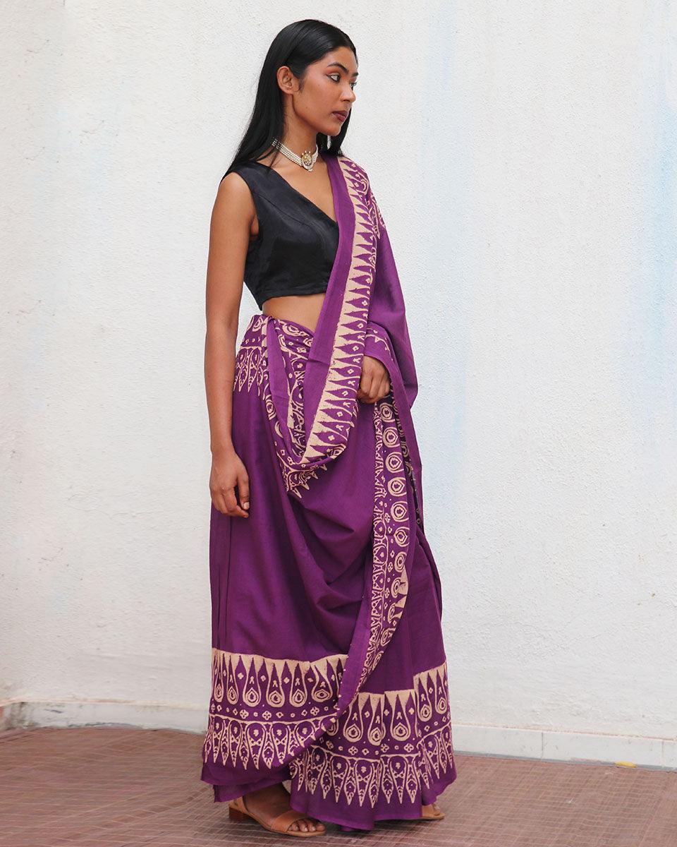 Eloise Hand Blockprinted Cotton Saree - Fmtm - Image 5