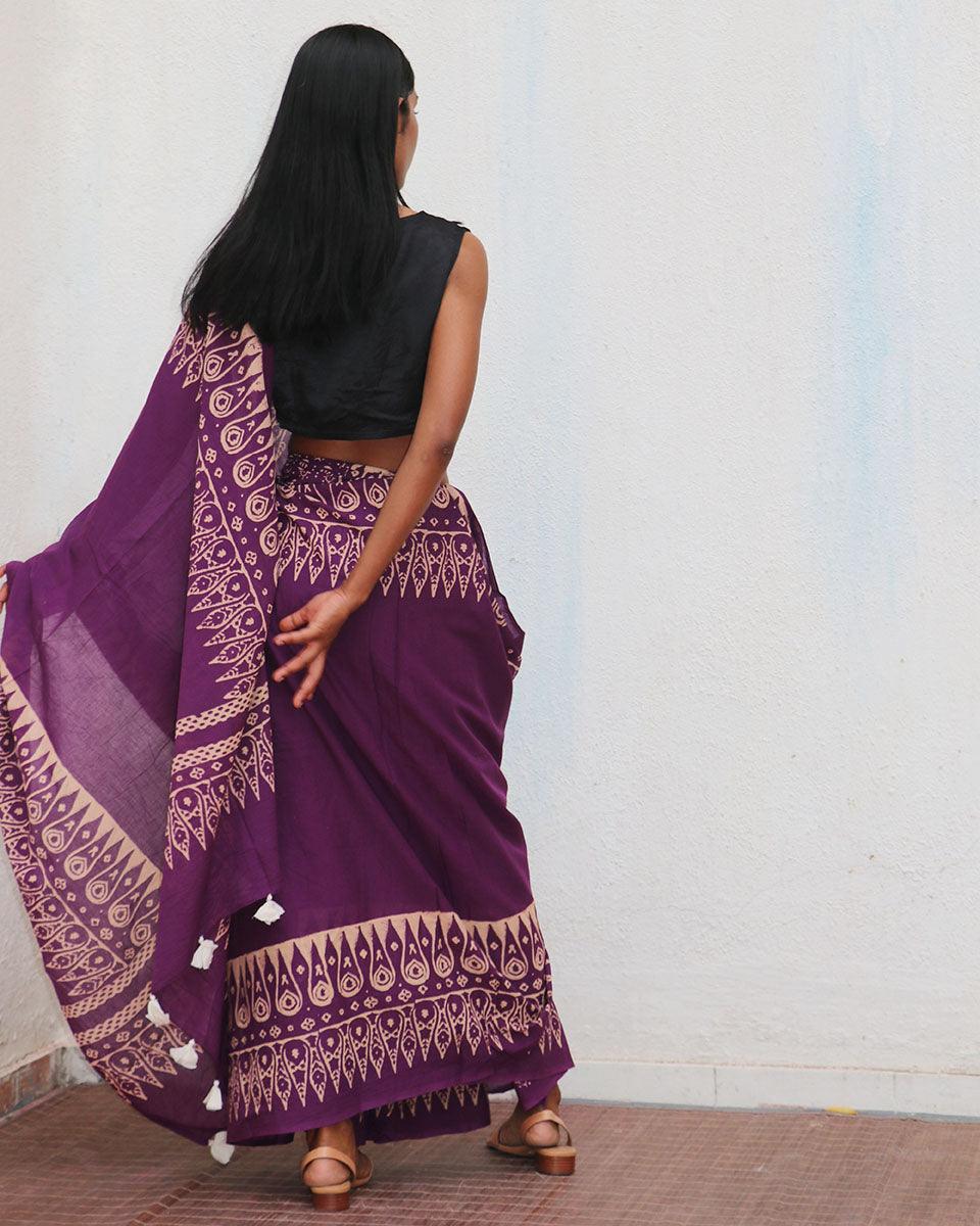 Eloise Hand Blockprinted Cotton Saree - Fmtm - Image 6