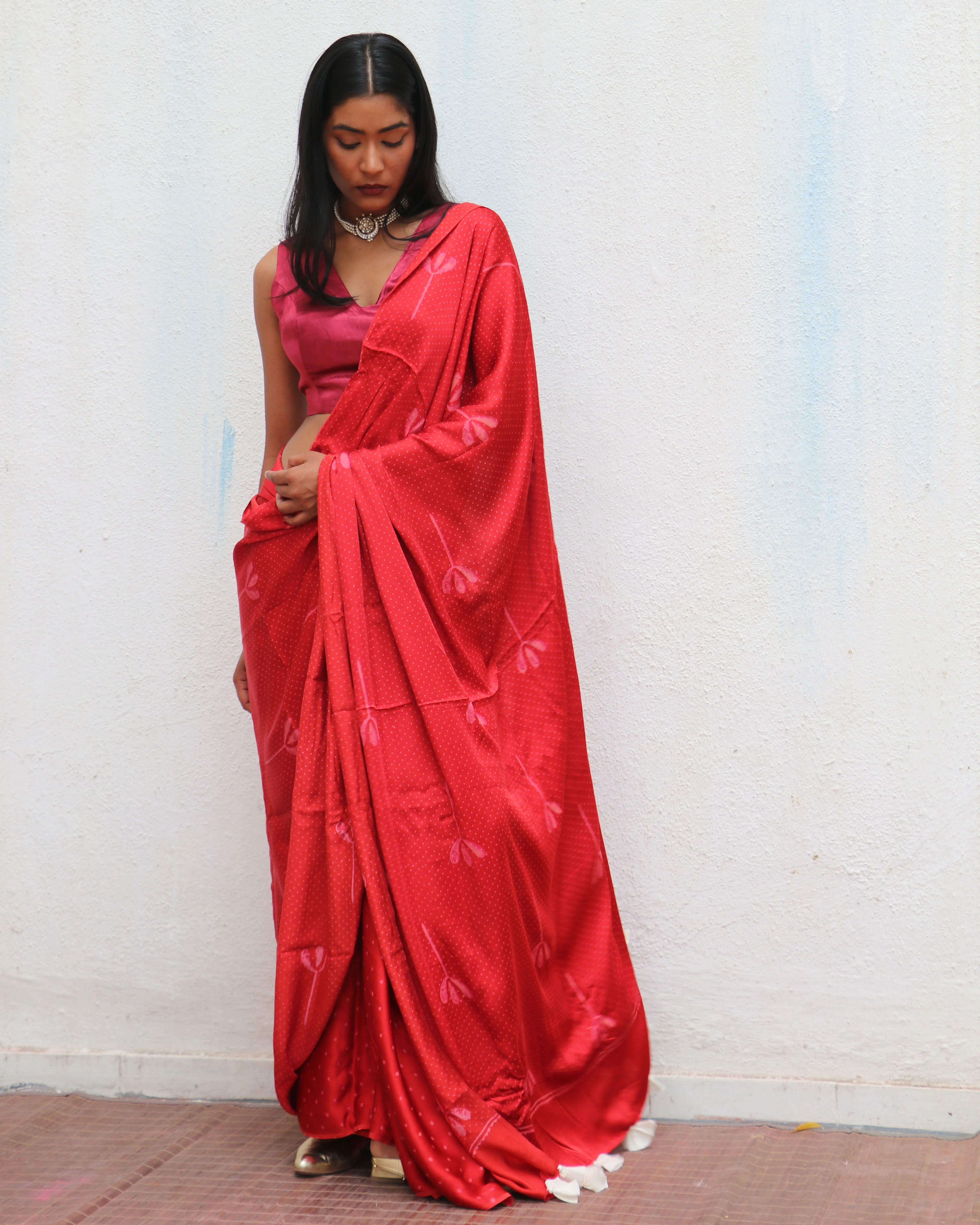 Mashooqa Blockprinted Modal Silk Saree - Image 6