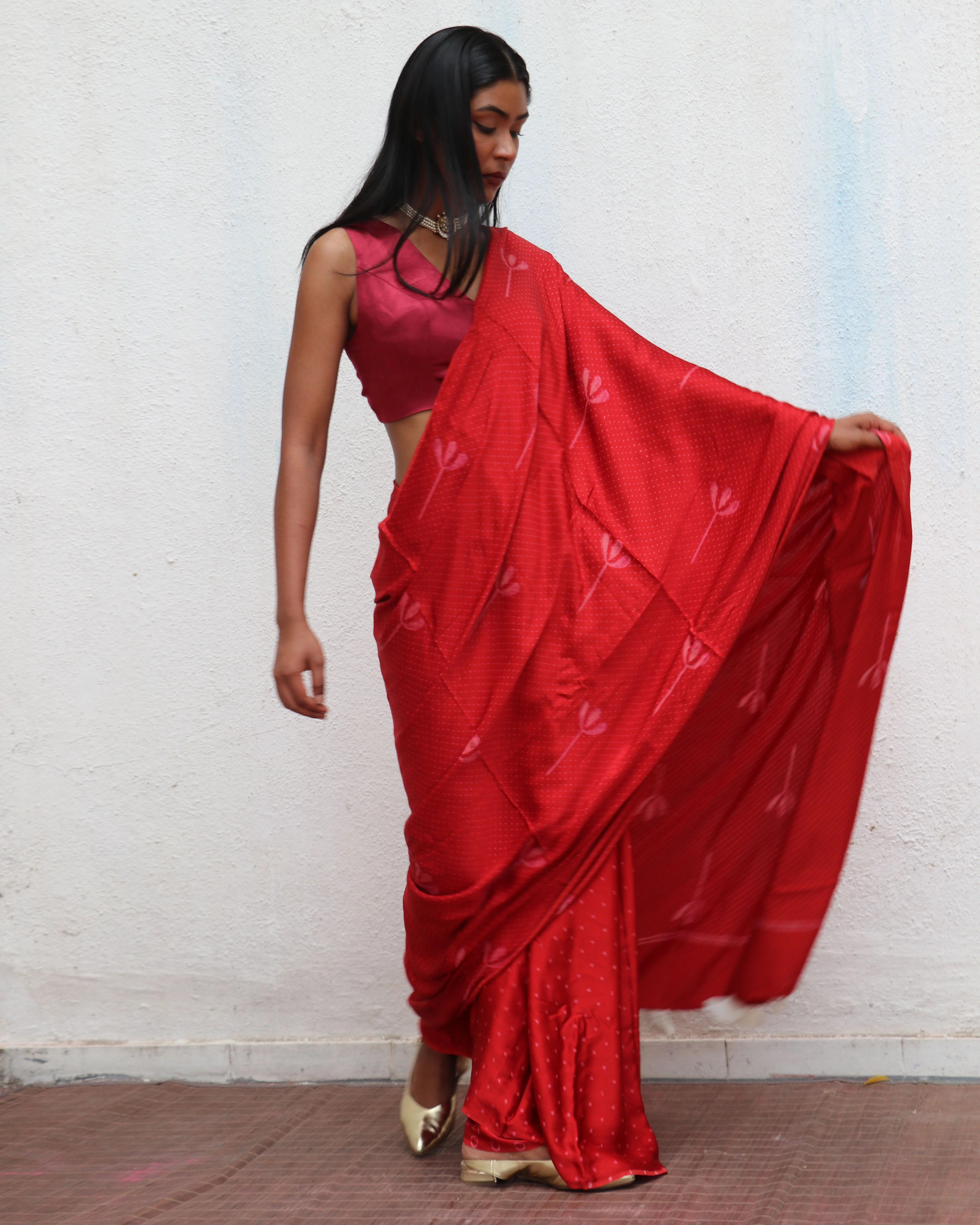 Mashooqa Blockprinted Modal Silk Saree - Image 8
