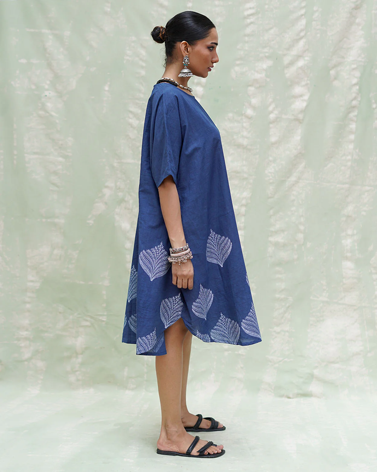 Megh Malhar Blue Handblock Print Cotton Dress - INDI - Image 10