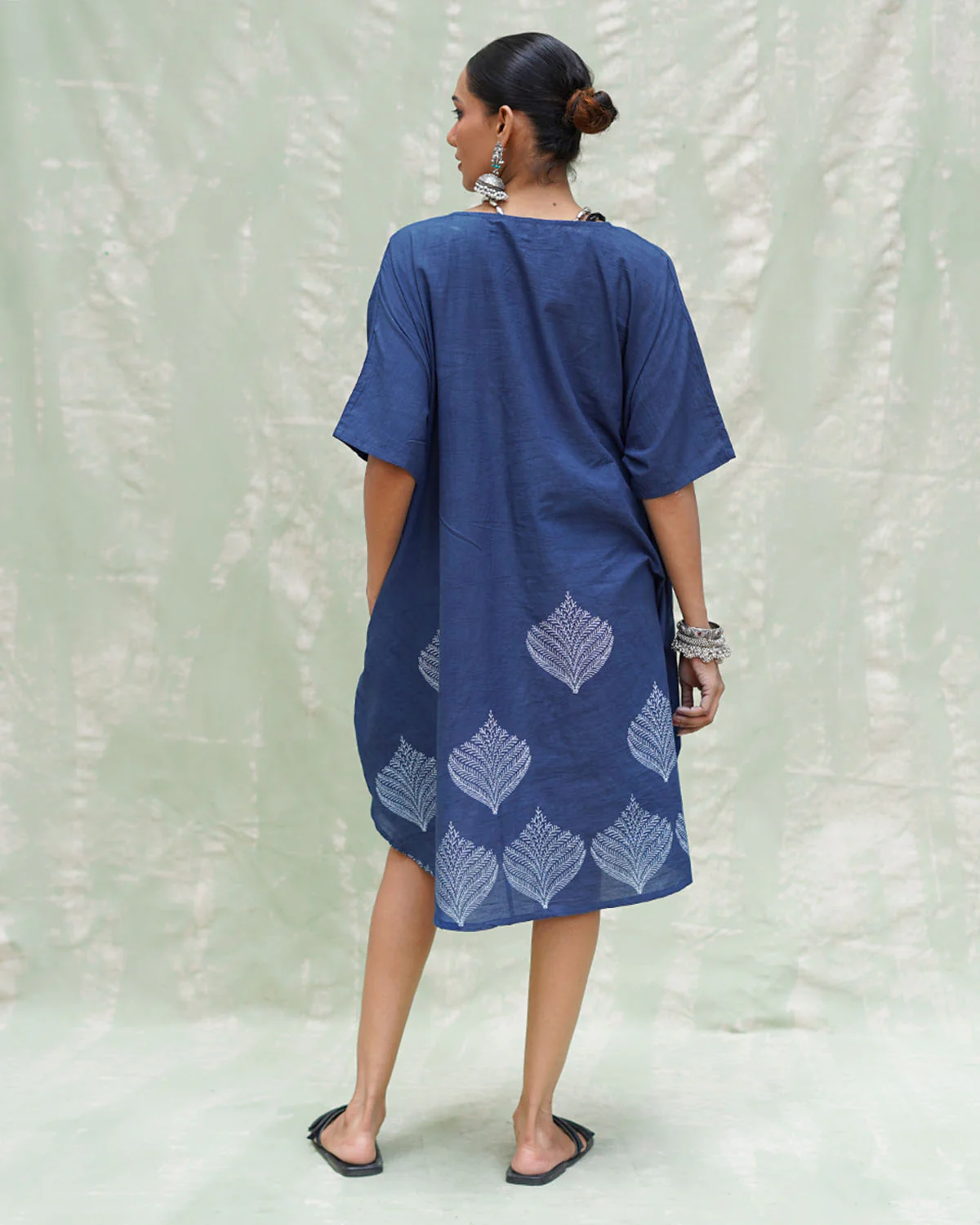 Megh Malhar Blue Handblock Print Cotton Dress - INDI - Image 4