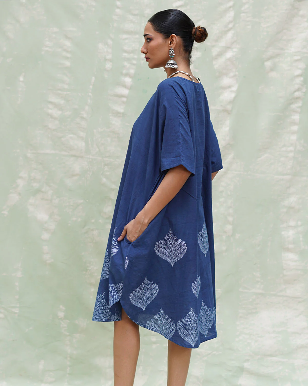 Megh Malhar Blue Handblock Print Cotton Dress - INDI - Image 7