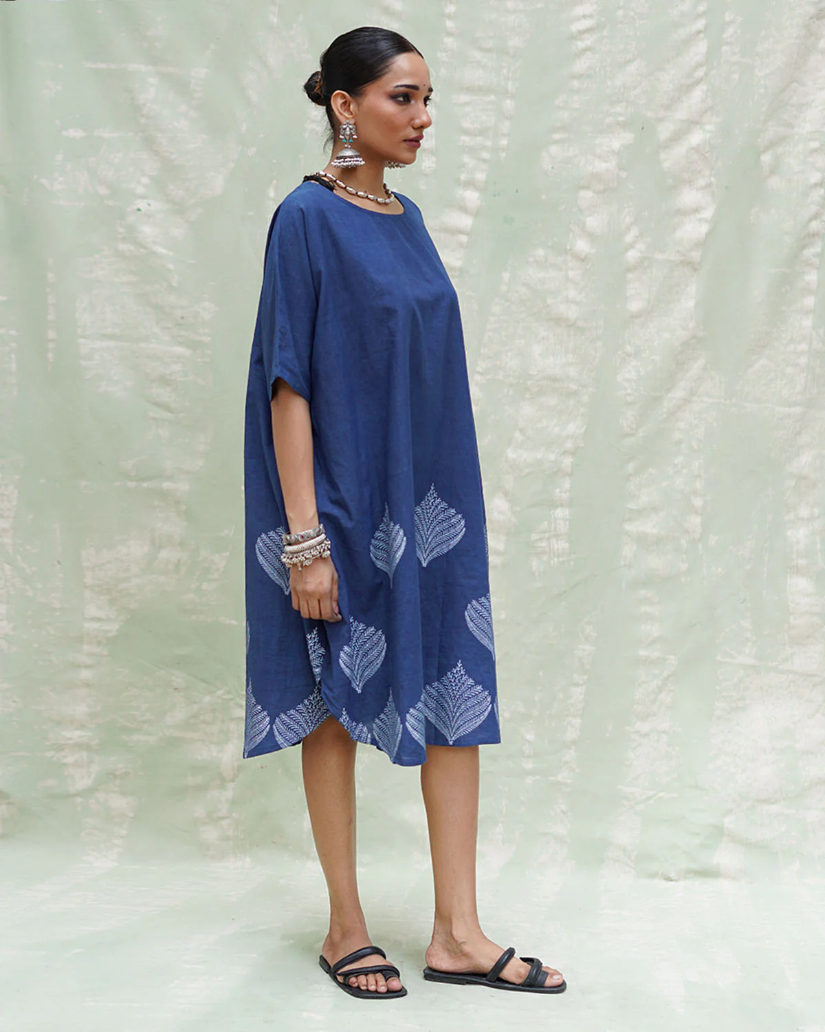 Megh Malhar Blue Handblock Print Cotton Dress - INDI - Image 8