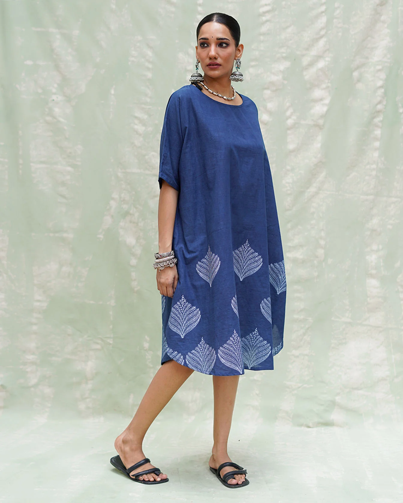 Megh Malhar Blue Handblock Print Cotton Dress - INDI - Image 9