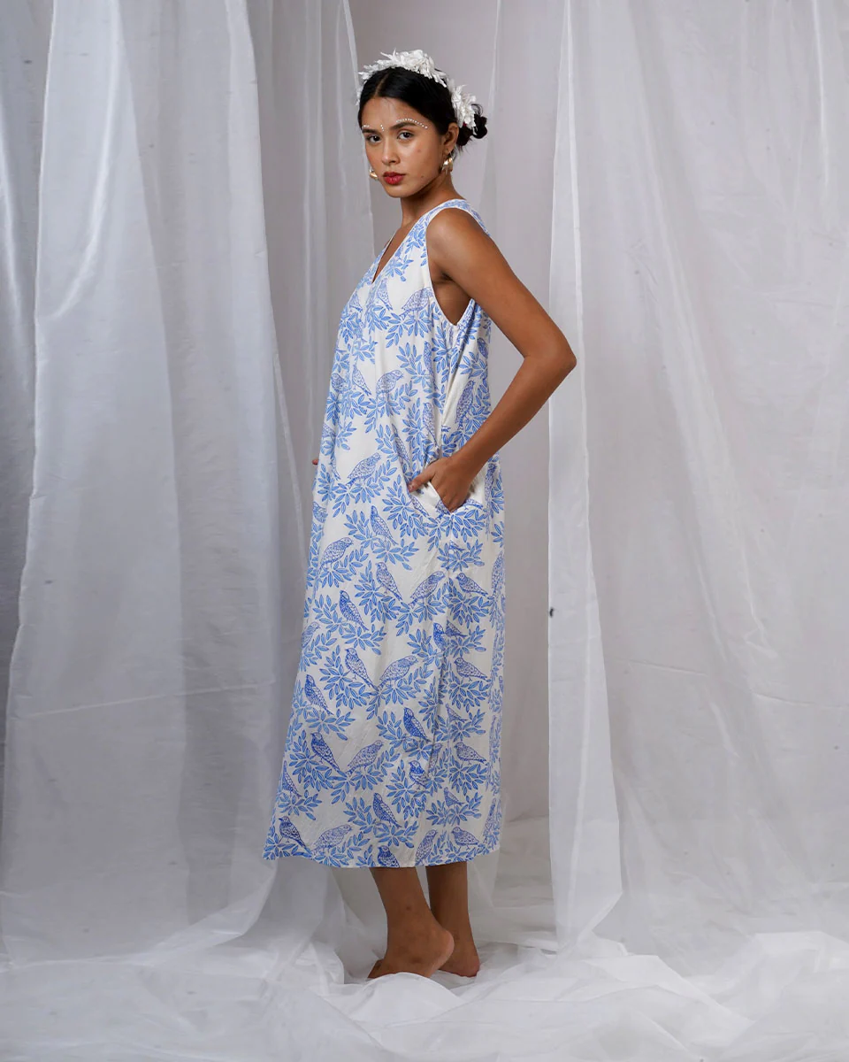 Megha White Hand Block Printed Dress-BAD - Image 8