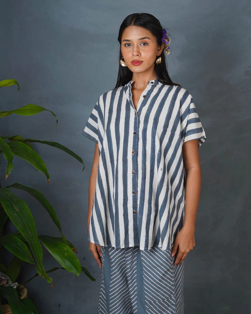 Melted Dusk Grey Block Printed Shirt - BMS