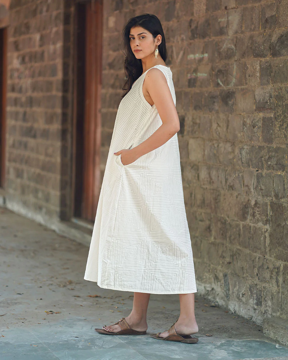 Melted Pearl Ivory Block Printed Dress - SFD - Image 6