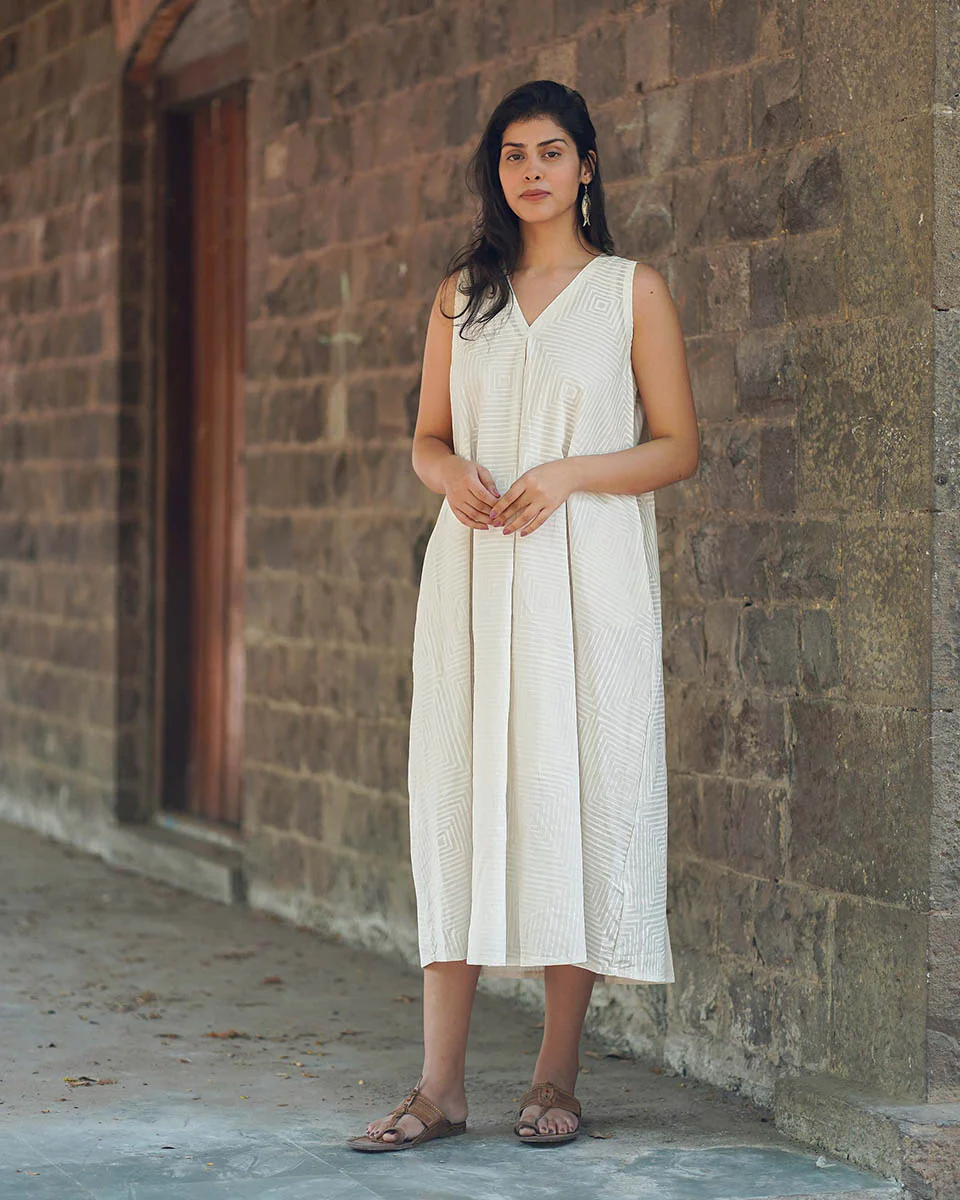 Melted Pearl Ivory Block Printed Dress - SFD - Image 7