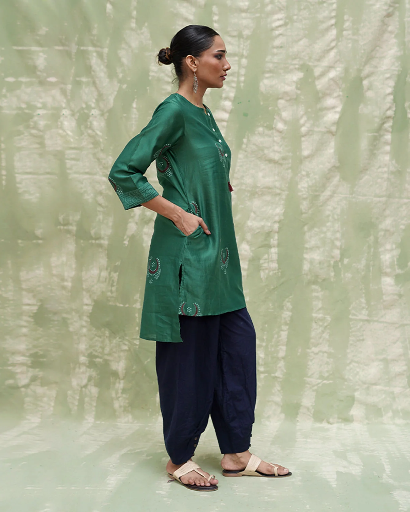 Mere Aangan Mein Green Handblock Printed Chanderi Silk Kurti - CHD - Image 11