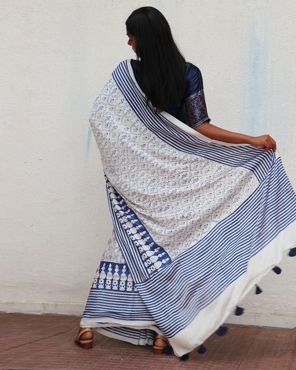 Mia Kara Blockprinted Modal Silk Saree - Image 7